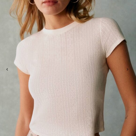 Sezane Camil T-shirt Cream Pointelle - Picture 1 of 4